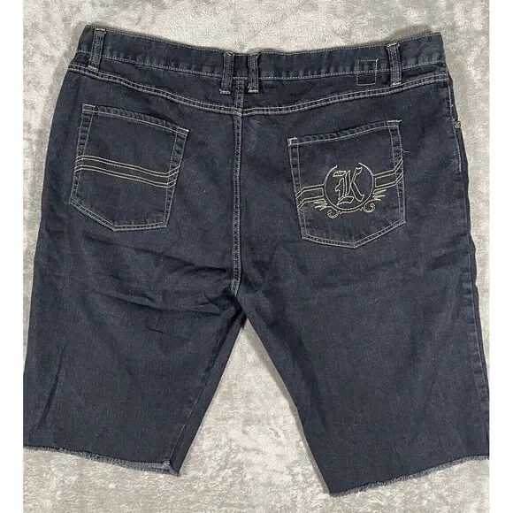 Vintage Y2K Kani Gold Shorts Raw Hem Blue Dark Wash Denim Jean 13" Inseam Sz 46‎ - Picture 8 of 11